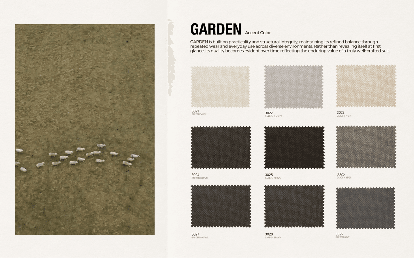 초원의 양 떼 항공 사진과 우측 GARDEN Accents Color 스와치 12장 시트